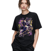 SF_COLOR=black; SF_ITEM=adult-t-shirt; SF_ROLE=gallery; Skater Cat Grunge Streetwear Urban Graphic T-Shirt Skateboard Animal Gift Tee - Black Adult T-Shirt product image