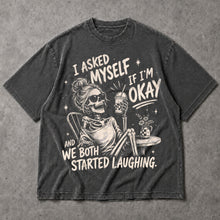 SF_COLOR=dark-heather; SF_ITEM=adult-t-shirt; SF_ROLE=main; Skeleton Drinking Coffee T-Shirt I Asked Myself If Im Okay Funny Tee - Dark Heather Adult T-Shirt product image