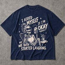 SF_COLOR=navy; SF_ITEM=adult-t-shirt; SF_ROLE=main; Skeleton Drinking Coffee T-Shirt I Asked Myself If Im Okay Funny Tee - Navy Adult T-Shirt product image