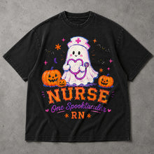 SF_COLOR=black; SF_ITEM=adult-t-shirt; SF_ROLE=main; Spooktacular Nurse RN T-Shirt Cute Ghost Stethoscope Pumpkins Halloween Tee - Black Adult T-Shirt product image