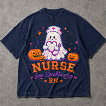 SF_COLOR=navy; SF_ITEM=adult-t-shirt; SF_ROLE=main; Spooktacular Nurse RN T-Shirt Cute Ghost Stethoscope Pumpkins Halloween Tee - Navy Adult T-Shirt product image