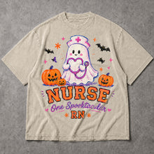 SF_COLOR=sand; SF_ITEM=adult-t-shirt; SF_ROLE=main; Spooktacular Nurse RN T-Shirt Cute Ghost Stethoscope Pumpkins Halloween Tee - Sand Adult T-Shirt product image