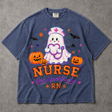 SF_COLOR=sport-grey|denim; SF_ITEM=adult-t-shirt; SF_ROLE=main; Spooktacular Nurse RN T-Shirt Cute Ghost Stethoscope Pumpkins Halloween Tee - Sport Grey, Denim Adult T-Shirt product image
