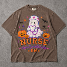 SF_COLOR=sport-grey|espresso; SF_ITEM=adult-t-shirt; SF_ROLE=main; Spooktacular Nurse RN T-Shirt Cute Ghost Stethoscope Pumpkins Halloween Tee - Sport Grey, Espresso Adult T-Shirt product image