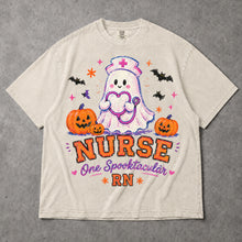 SF_COLOR=ivory; SF_ITEM=adult-t-shirt; SF_ROLE=gallery; Spooktacular Nurse RN T-Shirt Cute Ghost Stethoscope Pumpkins Halloween Tee - Ivory Adult T-Shirt product image