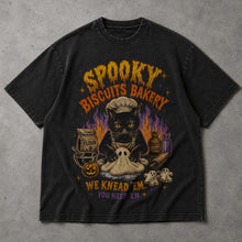 SF_COLOR=black; SF_ITEM=adult-t-shirt; SF_ROLE=main; Spooky Biscuits Bakery Cat T-Shirt Halloween Ghost Dough Apparel - Black Adult T-Shirt product image