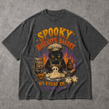 SF_COLOR=black|dark-heather; SF_ITEM=adult-t-shirt; SF_ROLE=main; Spooky Biscuits Bakery Cat T-Shirt Halloween Ghost Dough Apparel - Black, Dark Heather Adult T-Shirt product image