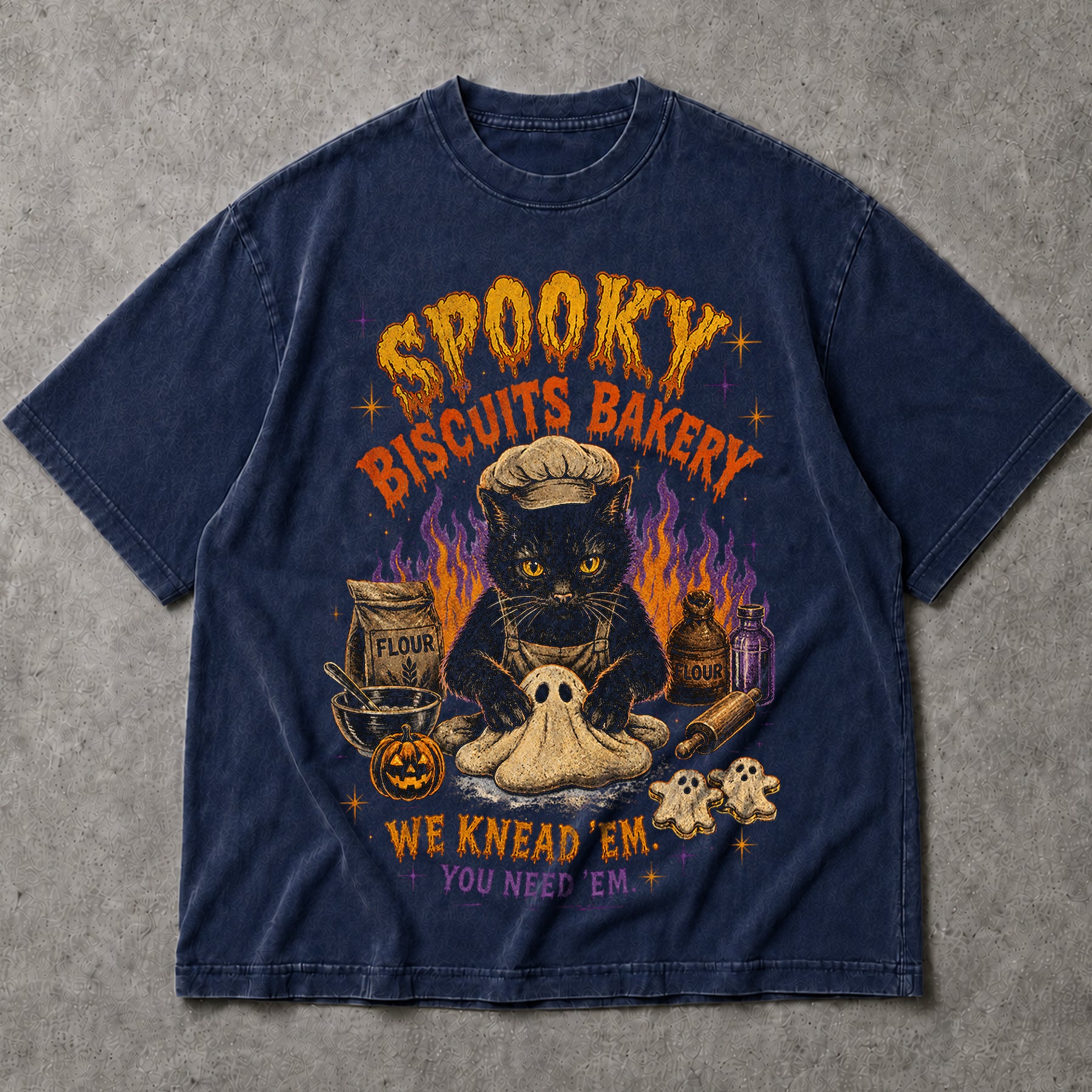 SF_COLOR=black|navy; SF_ITEM=adult-t-shirt; SF_ROLE=main; Spooky Biscuits Bakery Cat T-Shirt Halloween Ghost Dough Apparel - Black, Navy Adult T-Shirt product image