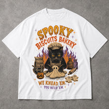 SF_COLOR=black|white; SF_ITEM=adult-t-shirt; SF_ROLE=main; Spooky Biscuits Bakery Cat T-Shirt Halloween Ghost Dough Apparel - Black, White Adult T-Shirt product image