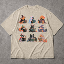SF_COLOR=sand; SF_ITEM=adult-t-shirt; SF_ROLE=main; Spooky Dogs Reading Books T-Shirt Halloween Puppy Costumes Bookworm Fall Apparel - Sand Adult T-Shirt product image