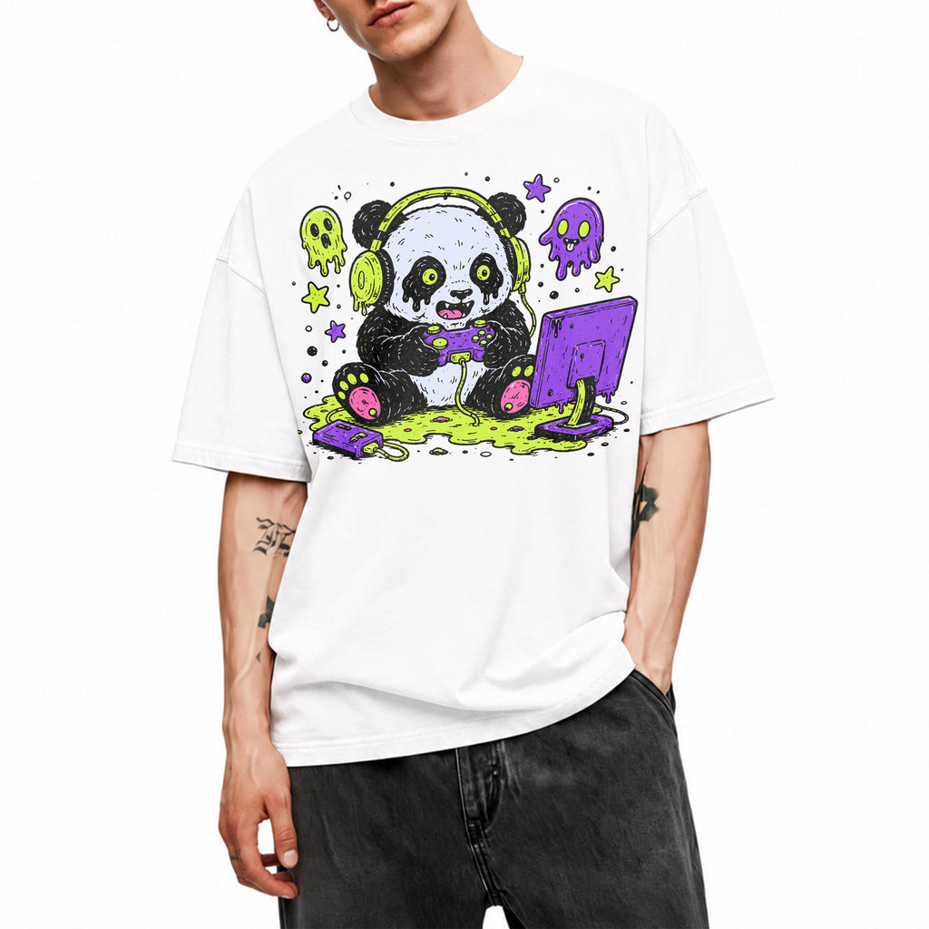 SF_COLOR=white; SF_ITEM=adult-t-shirt; SF_ROLE=gallery; Spooky Gamer Panda T-Shirt Halloween Video Games Controller Slime Anime Tee - White Adult T-Shirt product image