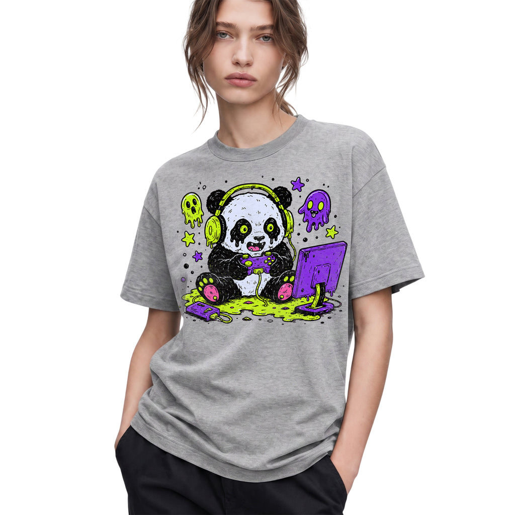 SF_COLOR=sport-grey; SF_ITEM=adult-t-shirt; SF_ROLE=gallery; Spooky Gamer Panda T-Shirt Halloween Video Games Controller Slime Anime Tee - Sport Grey Adult T-Shirt product image