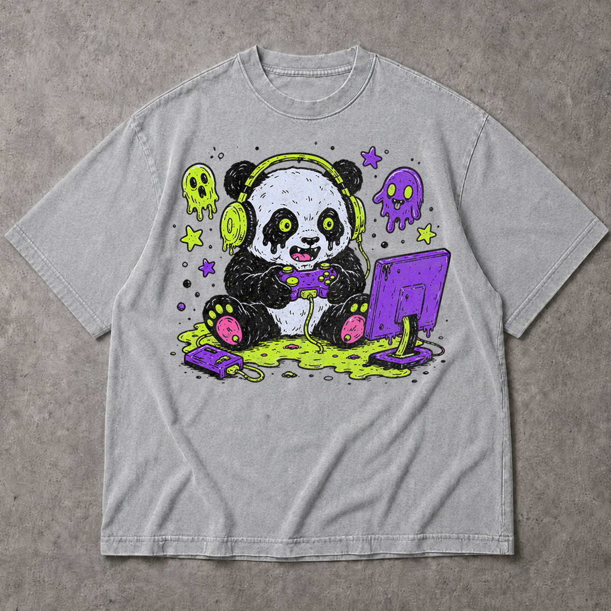 SF_COLOR=sport-grey; SF_ITEM=adult-t-shirt; SF_ROLE=main; Spooky Gamer Panda T-Shirt Halloween Video Games Controller Slime Anime Tee - Sport Grey Adult T-Shirt product image
