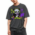 SF_COLOR=dark-heather; SF_ITEM=adult-t-shirt; SF_ROLE=gallery; Spooky Gamer Panda T-Shirt Halloween Video Games Controller Slime Anime Tee - Dark Heather Adult T-Shirt product image