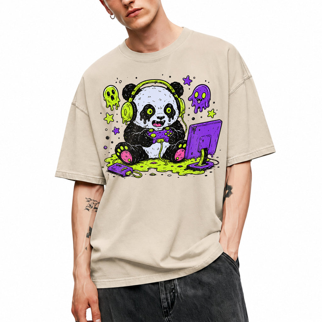 SF_COLOR=sand; SF_ITEM=adult-t-shirt; SF_ROLE=gallery; Spooky Gamer Panda T-Shirt Halloween Video Games Controller Slime Anime Tee - Sand Adult T-Shirt product image