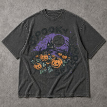 SF_COLOR=dark-heather; SF_ITEM=adult-t-shirt; SF_ROLE=main; Spooky Season Haunted House T-Shirt Pumpkin Patch Bats Halloween Night Tee - Dark Heather Adult T-Shirt product image