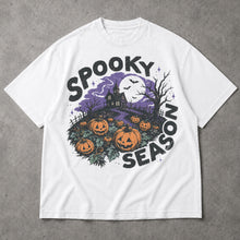 SF_COLOR=white; SF_ITEM=adult-t-shirt; SF_ROLE=main; Spooky Season Haunted House T-Shirt Pumpkin Patch Bats Halloween Night Tee - White Adult T-Shirt product image
