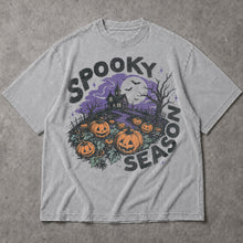 SF_COLOR=sport-grey; SF_ITEM=adult-t-shirt; SF_ROLE=main; Spooky Season Haunted House T-Shirt Pumpkin Patch Bats Halloween Night Tee - Sport Grey Adult T-Shirt product image