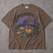 SF_COLOR=sport-grey|espresso; SF_ITEM=adult-t-shirt; SF_ROLE=main; Spooky Season Haunted House T-Shirt Pumpkin Patch Bats Halloween Night Tee - Sport Grey, Espresso Adult T-Shirt product image