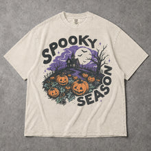 SF_COLOR=ivory; SF_ITEM=adult-t-shirt; SF_ROLE=gallery; Spooky Season Haunted House T-Shirt Pumpkin Patch Bats Halloween Night Tee - Ivory Adult T-Shirt product image