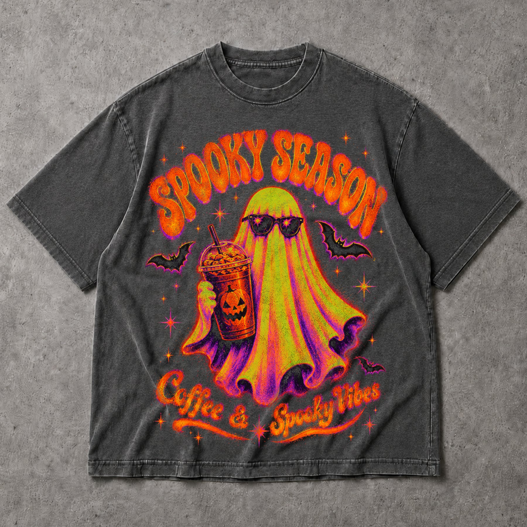 SF_COLOR=dark-heather; SF_ITEM=adult-t-shirt; SF_ROLE=main; Spooky Season Coffee And Spooky Vibes T-Shirt Ghost Iced Coffee Halloween Tee - Dark Heather Adult T-Shirt product image