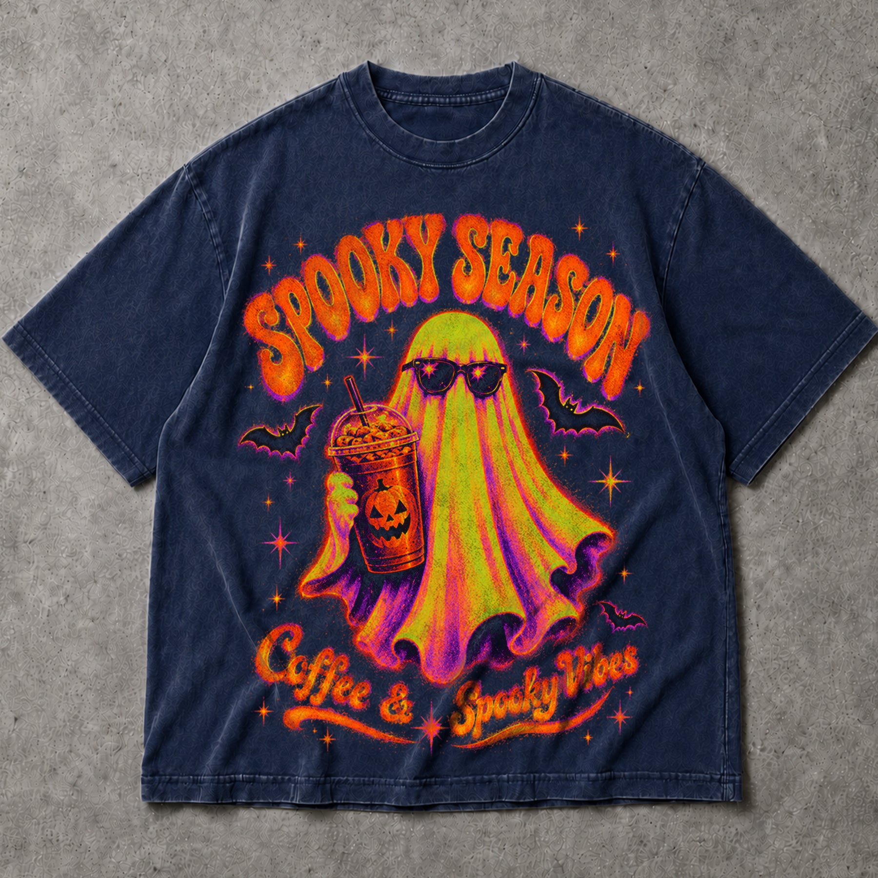 SF_COLOR=navy; SF_ITEM=adult-t-shirt; SF_ROLE=main; Spooky Season Coffee And Spooky Vibes T-Shirt Ghost Iced Coffee Halloween Tee - Navy Adult T-Shirt product image