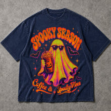 SF_COLOR=navy; SF_ITEM=adult-t-shirt; SF_ROLE=main; Spooky Season Coffee And Spooky Vibes T-Shirt Ghost Iced Coffee Halloween Tee - Navy Adult T-Shirt product image