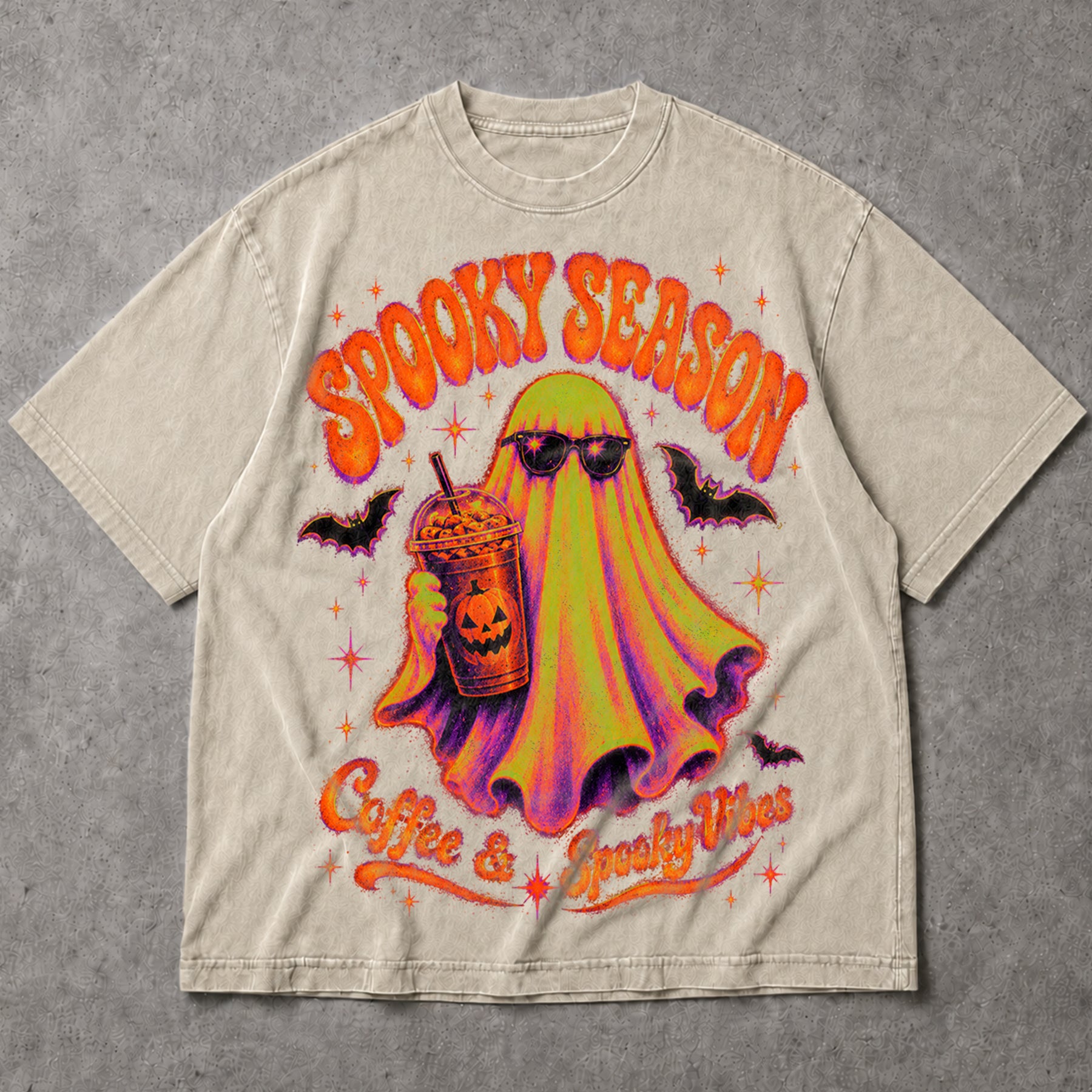 SF_COLOR=sand; SF_ITEM=adult-t-shirt; SF_ROLE=main; Spooky Season Coffee And Spooky Vibes T-Shirt Ghost Iced Coffee Halloween Tee - Sand Adult T-Shirt product image