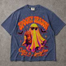 SF_COLOR=sport-grey|denim; SF_ITEM=adult-t-shirt; SF_ROLE=main; Spooky Season Coffee And Spooky Vibes T-Shirt Ghost Iced Coffee Halloween Tee - Sport Grey, Denim Adult T-Shirt product image