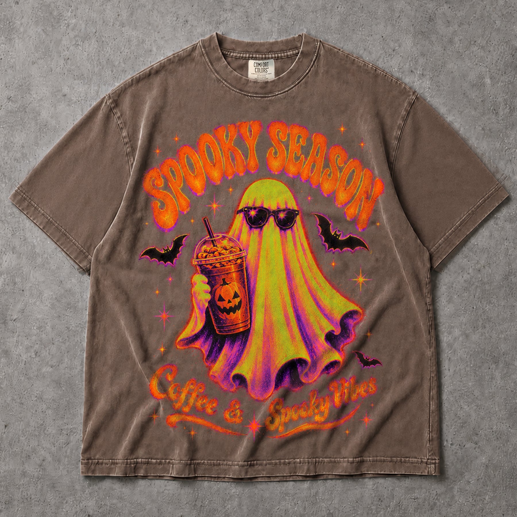 SF_COLOR=sport-grey|espresso; SF_ITEM=adult-t-shirt; SF_ROLE=main; Spooky Season Coffee And Spooky Vibes T-Shirt Ghost Iced Coffee Halloween Tee - Sport Grey, Espresso Adult T-Shirt product image