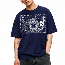 SF_COLOR=navy; SF_ITEM=adult-t-shirt; SF_ROLE=main; Spooky Stories Midnight Reading Club Owl Alien T-Shirt Cryptid Bookworm Tee - Navy Adult T-Shirt product image