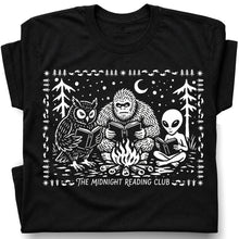 SF_COLOR=black; SF_ITEM=adult-t-shirt; SF_ROLE=gallery; Spooky Stories Midnight Reading Club Owl Alien T-Shirt Cryptid Bookworm Tee - Black Adult T-Shirt product image