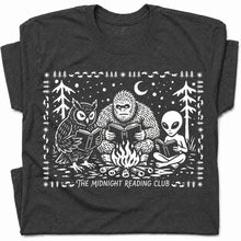 SF_COLOR=dark-heather; SF_ITEM=adult-t-shirt; SF_ROLE=gallery; Spooky Stories Midnight Reading Club Owl Alien T-Shirt Cryptid Bookworm Tee - Dark Heather Adult T-Shirt product image