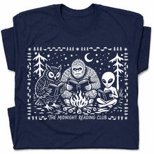 SF_COLOR=navy; SF_ITEM=adult-t-shirt; SF_ROLE=gallery; Spooky Stories Midnight Reading Club Owl Alien T-Shirt Cryptid Bookworm Tee - Navy Adult T-Shirt product image
