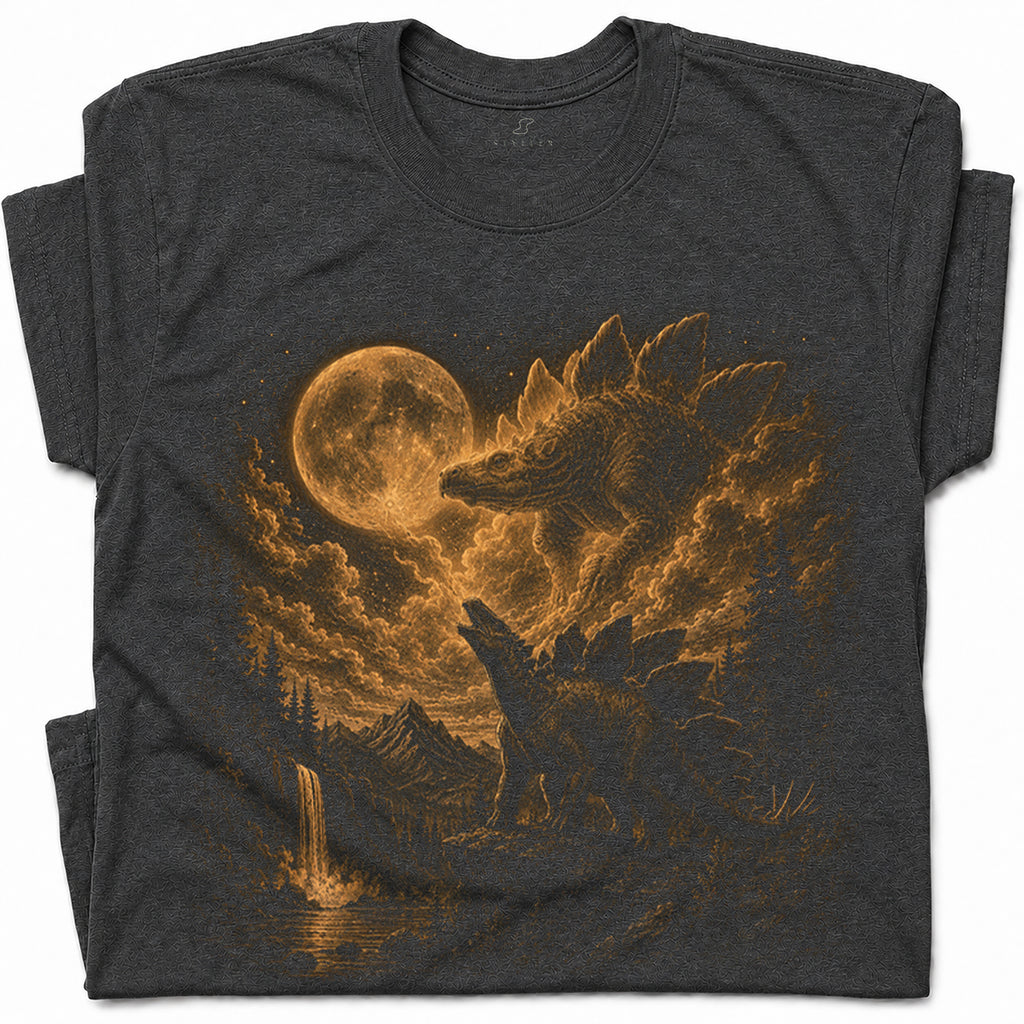 SF_COLOR=dark-heather; SF_ITEM=adult-t-shirt; SF_ROLE=gallery; Stegosaurus Dinosaur Full Moon T-Shirt Vintage Prehistoric Night Sky Forest Tee - Dark Heather Adult T-Shirt product image