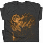 SF_COLOR=dark-heather; SF_ITEM=adult-t-shirt; SF_ROLE=gallery; Stegosaurus Dinosaur Full Moon T-Shirt Vintage Prehistoric Night Sky Forest Tee - Dark Heather Adult T-Shirt product image