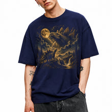 SF_COLOR=navy; SF_ITEM=adult-t-shirt; SF_ROLE=main; Stegosaurus Family Night Sky T-Shirt Vintage Full Moon Dinosaur Silhouette Top - Navy Adult T-Shirt product image