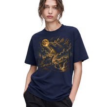 SF_COLOR=navy; SF_ITEM=adult-t-shirt; SF_ROLE=gallery; Stegosaurus Family Night Sky T-Shirt Vintage Full Moon Dinosaur Silhouette Top - Navy Adult T-Shirt product image