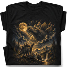 SF_COLOR=black; SF_ITEM=adult-t-shirt; SF_ROLE=gallery; Stegosaurus Family Night Sky T-Shirt Vintage Full Moon Dinosaur Silhouette Top - Black Adult T-Shirt product image