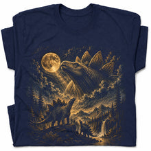 SF_COLOR=navy; SF_ITEM=adult-t-shirt; SF_ROLE=gallery; Stegosaurus Family Night Sky T-Shirt Vintage Full Moon Dinosaur Silhouette Top - Navy Adult T-Shirt product image