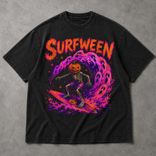SF_COLOR=black; SF_ITEM=adult-t-shirt; SF_ROLE=main; Surfween Halloween Surfing Skeleton T-Shirt Pumpkin Head Spooky Wave Tee - Black Adult T-Shirt product image