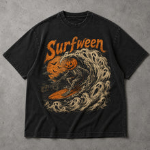 SF_COLOR=black; SF_ITEM=adult-t-shirt; SF_ROLE=main; Surfween Skeleton Surfing Ghost Wave T-Shirt Pumpkin Head Halloween Tee - Black Adult T-Shirt product image