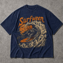 SF_COLOR=navy; SF_ITEM=adult-t-shirt; SF_ROLE=main; Surfween Skeleton Surfing Ghost Wave T-Shirt Pumpkin Head Halloween Tee - Navy Adult T-Shirt product image