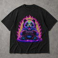 SF_COLOR=black; SF_ITEM=adult-t-shirt; SF_ROLE=main; Synthwave Gamer Panda T-Shirt Cyberpunk Fire Video Game Controller Anime Apparel - Black Adult T-Shirt product image