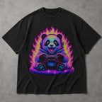 SF_COLOR=black; SF_ITEM=adult-t-shirt; SF_ROLE=main; Synthwave Gamer Panda T-Shirt Cyberpunk Fire Video Game Controller Anime Apparel - Black Adult T-Shirt product image