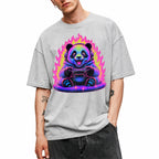 SF_COLOR=sport-grey; SF_ITEM=adult-t-shirt; SF_ROLE=gallery; Synthwave Gamer Panda T-Shirt Cyberpunk Fire Video Game Controller Anime Apparel - Sport Grey Adult T-Shirt product image