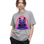 SF_COLOR=sport-grey; SF_ITEM=adult-t-shirt; SF_ROLE=gallery; Synthwave Gamer Panda T-Shirt Cyberpunk Fire Video Game Controller Anime Apparel - Sport Grey Adult T-Shirt product image
