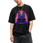 SF_COLOR=black; SF_ITEM=adult-t-shirt; SF_ROLE=gallery; Synthwave Gamer Panda T-Shirt Cyberpunk Fire Video Game Controller Anime Apparel - Black Adult T-Shirt product image