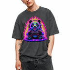 SF_COLOR=dark-heather; SF_ITEM=adult-t-shirt; SF_ROLE=gallery; Synthwave Gamer Panda T-Shirt Cyberpunk Fire Video Game Controller Anime Apparel - Dark Heather Adult T-Shirt product image