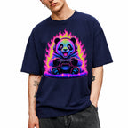 SF_COLOR=navy; SF_ITEM=adult-t-shirt; SF_ROLE=gallery; Synthwave Gamer Panda T-Shirt Cyberpunk Fire Video Game Controller Anime Apparel - Navy Adult T-Shirt product image